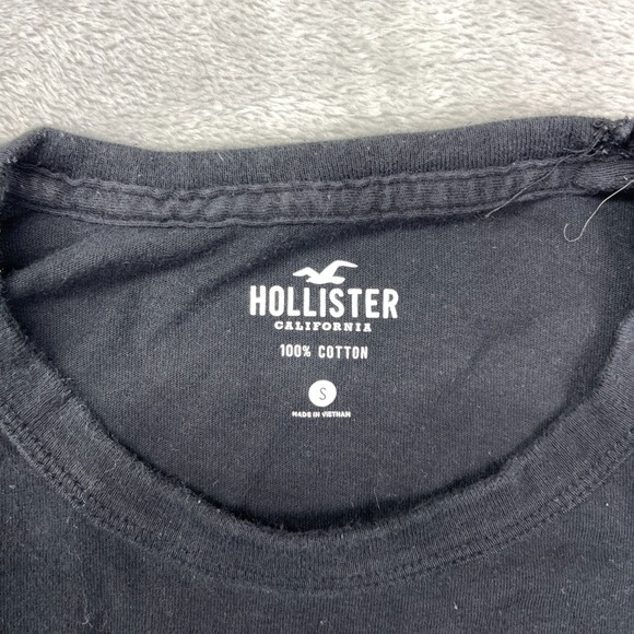 Hollister T-Shirt Mens S Black White Logo Tape Detail Long Sleeve Crew Neck Tee - Picture 5 of 5